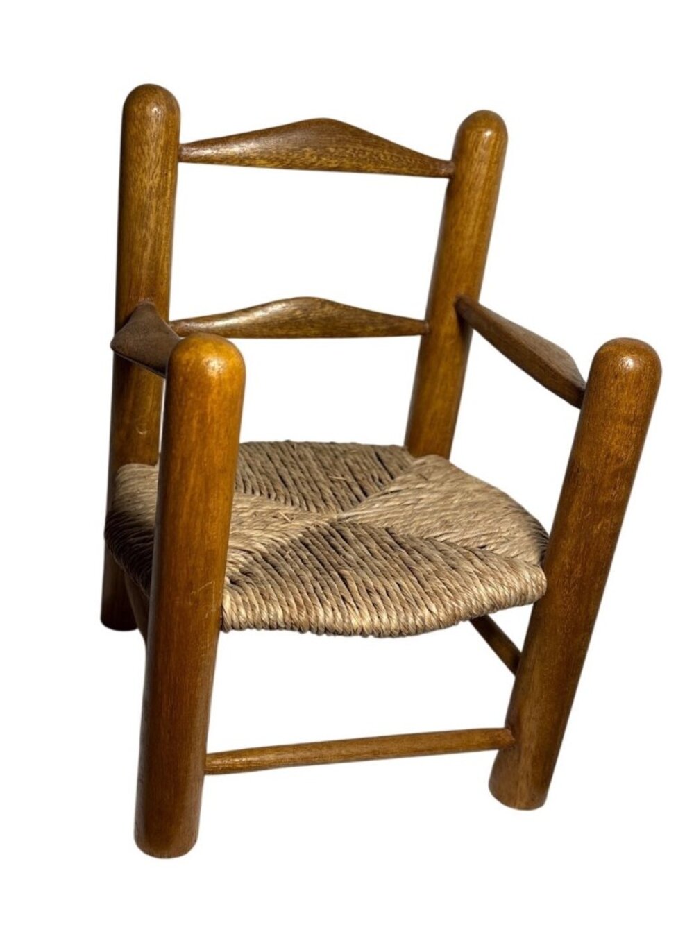 Miniature Wooden Ladderback Chair With Woven Seat Handmade In Haiti 8 x 5.5"